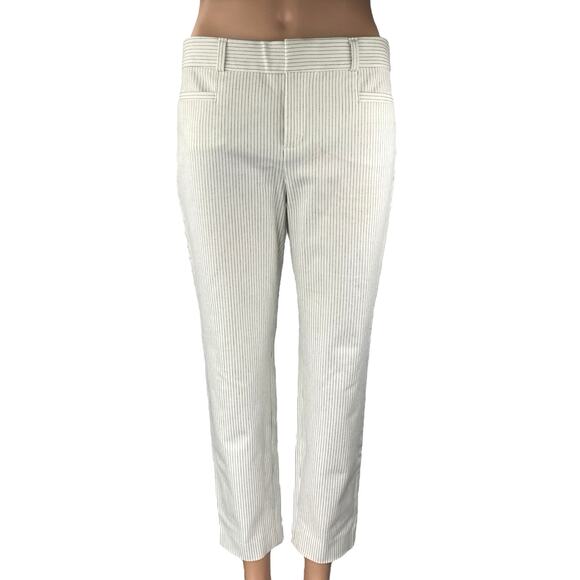 Banana Republic Sloan White Mid Rise Striped Straight Crop Trousers Pants Size 2 - Picture 1 of 5